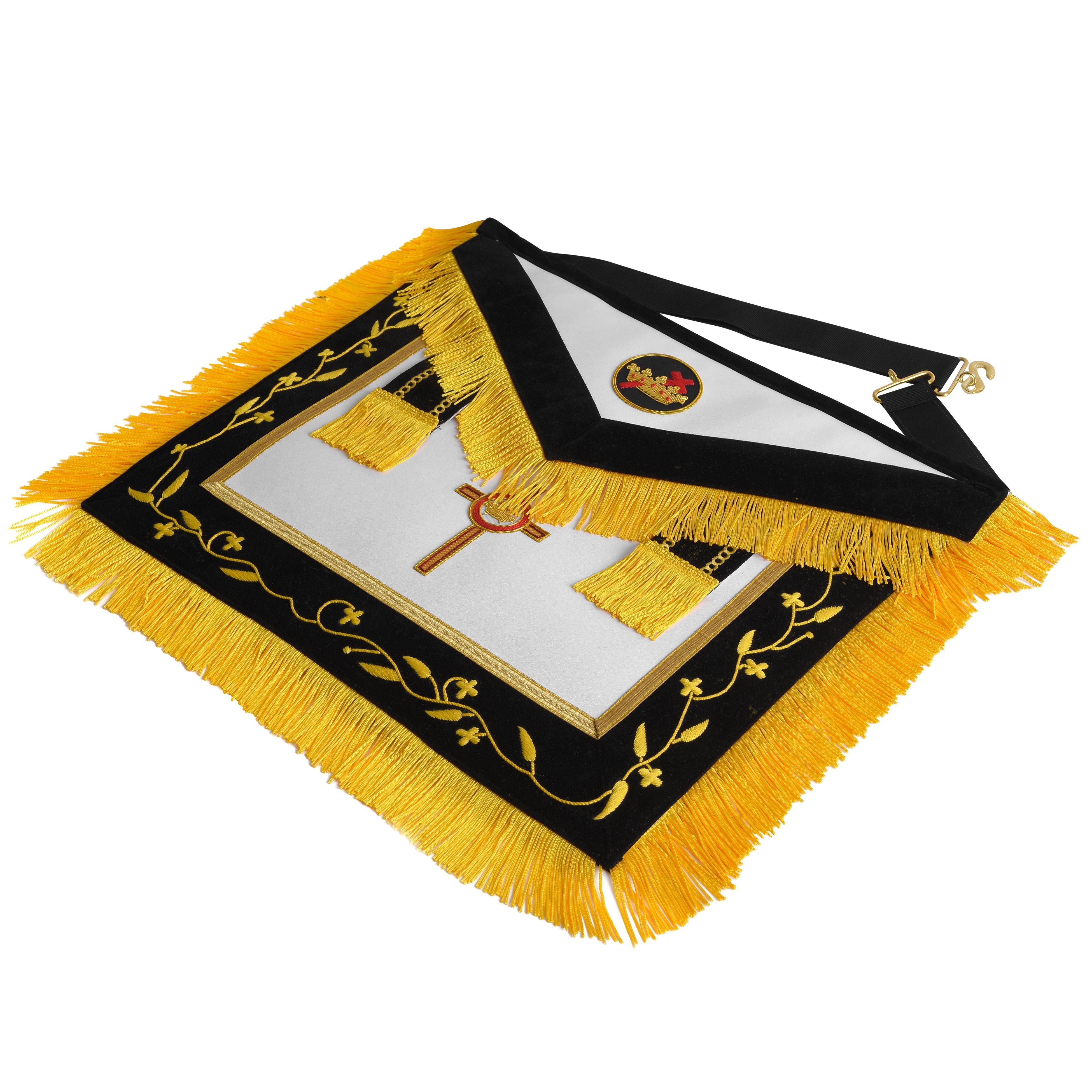 Past Commander Knights Templar Commandery Apron - Black With Gold Fringe