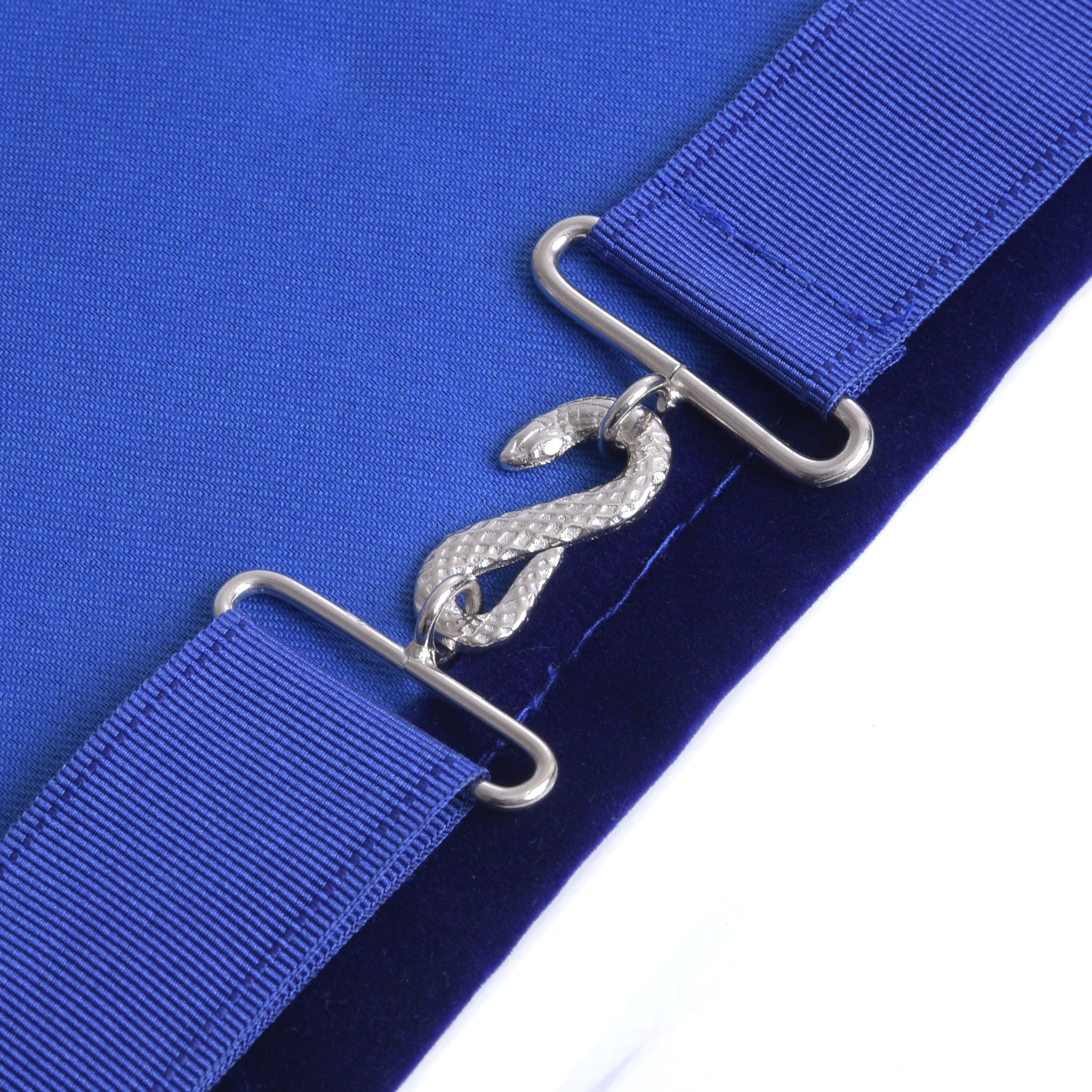 Junior Deacon Blue Lodge Officer Apron - Navy Blue Velvet With Silver Side Tabs