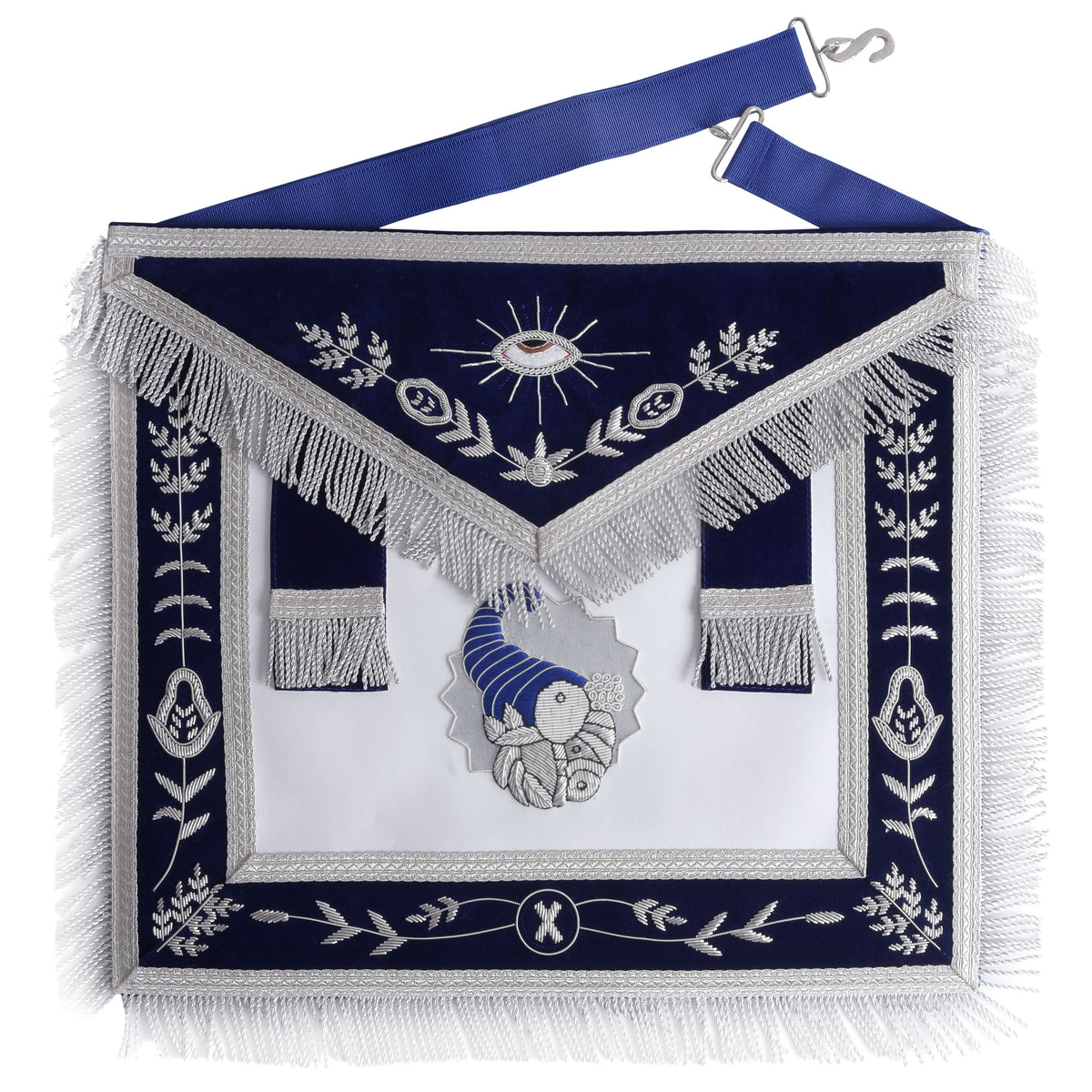 Junior Steward Blue Lodge Officer Apron - Navy Blue With Silver Side Tabs