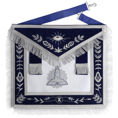 Senior Warden Blue Lodge Officer Apron - Silver Fringe & Side Tabs