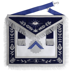 Worshipful Master Blue Lodge Officer Apron - Navy Blue With Silver Fringe