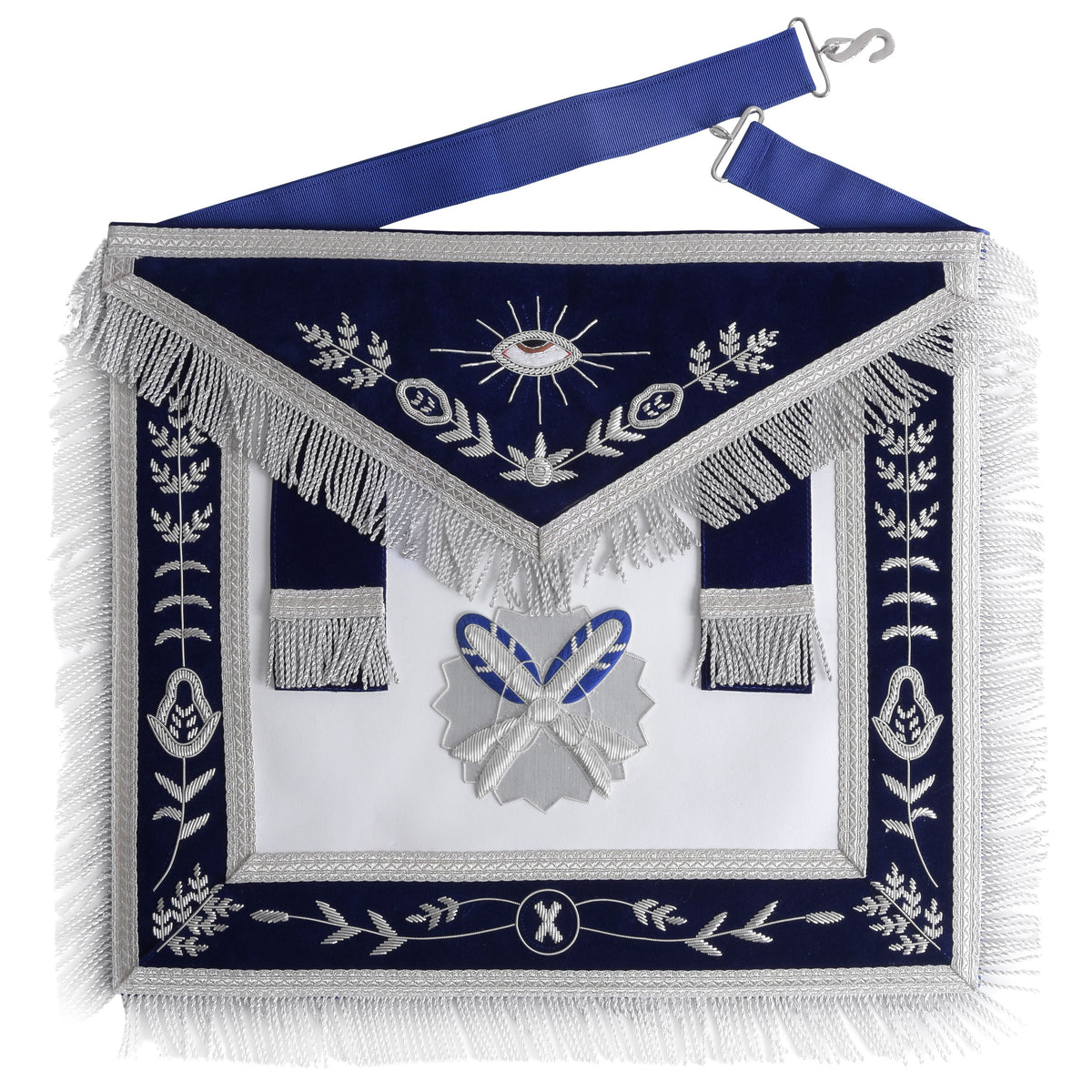 Secretary Blue Lodge Officer Apron - Navy Blue With Fringe & Side Tabs