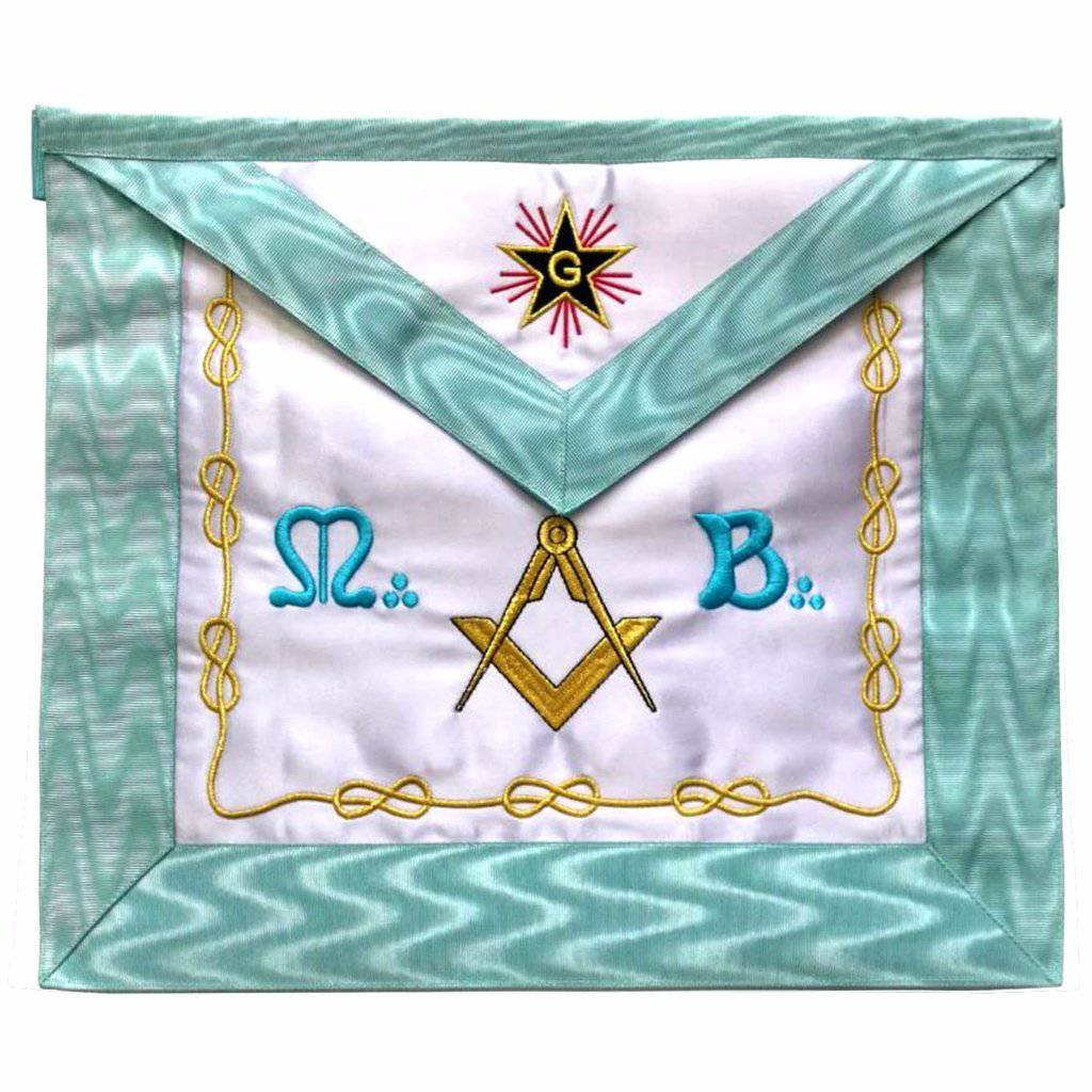 Master Mason Blue Lodge French Apron - White & Sky Blue Star G Machine Embroidery