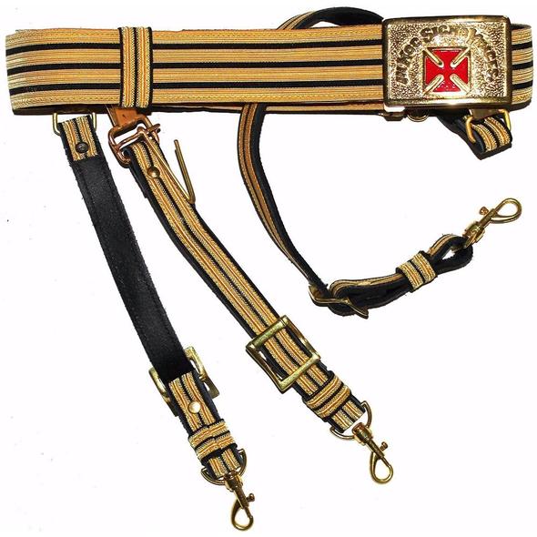 Knights Templar Past Grand Commander Black & Gold Sword Belt - Red Cross