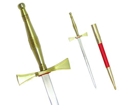 Masonic Dagger with Gold Hilt and Red Scabbard + Free Case