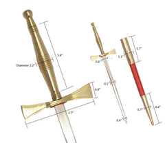 Masonic Dagger with Gold Hilt and Red Scabbard + Free Case