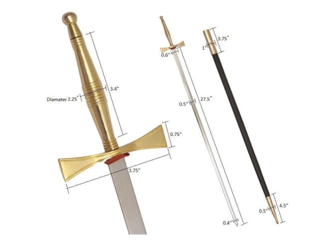 Masonic Sword with Gold Hilt and Black Scabbard 35 3/4" + Free Case