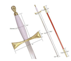 Masonic Sword with White Gold Hilt and Red Scabbard 35 3/4" + Free Case