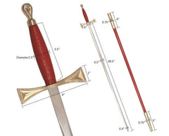 Masonic Sword with Red Gold Hilt and Red Scabbard 35 3/4" + Free Case