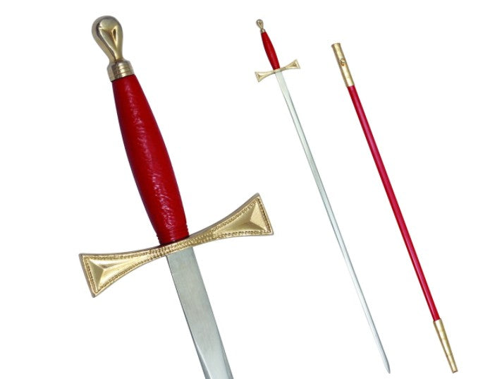 Masonic Sword with Red Gold Hilt and Red Scabbard 35 3/4" + Free Case