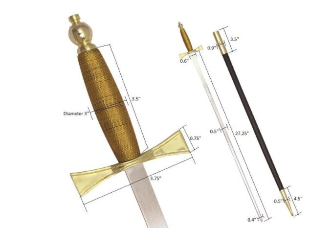 Masonic Sword with Brown Gold Hilt and Black Scabbard 35 3/4" + Free Case