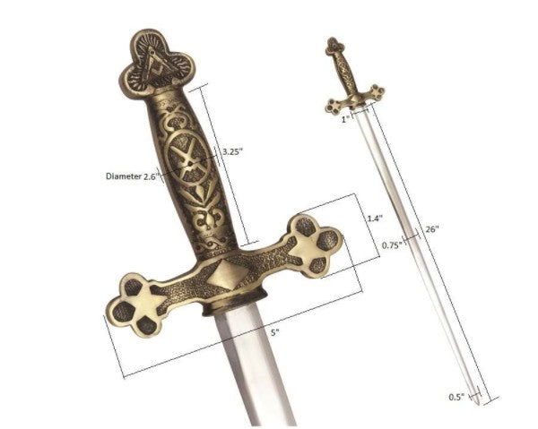 Masonic Ceremonial Sword Square Compass Cross Swords + Free Case