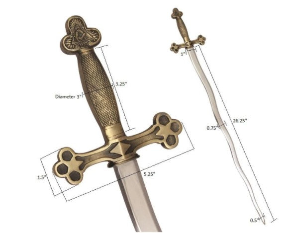 Masonic Ceremonial Snake Flaming Sword Square Compass + Free Case