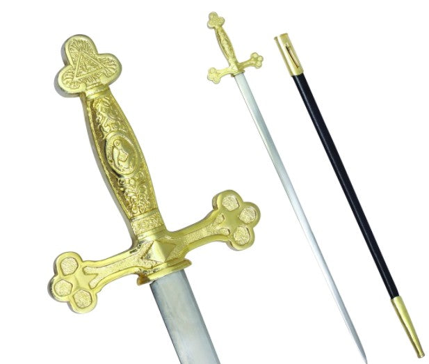 Masonic Ceremonial Sword Square Compass Gold Hilt + Free Case