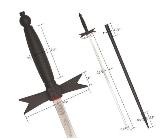 Masonic Knights Templar Sword with Black Hilt and Black Scabbard 35 3/4" + Free Case