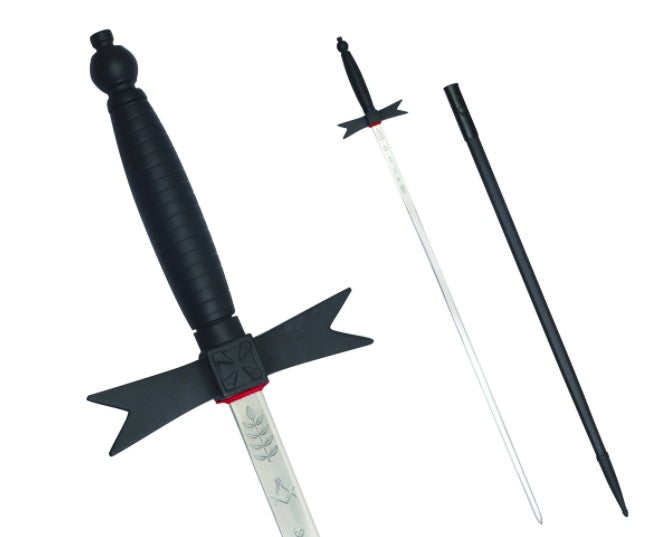 Masonic Knights Templar Sword with Black Hilt and Black Scabbard 35 3/4" + Free Case