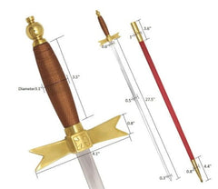 Masonic Knights Templar Sword with Brown Hilt and Red Scabbard 35 3/4" + Free Case