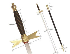 Masonic Knights Templar Sword with Black Gold Hilt and Black Scabbard 35 3/4" + Free Case