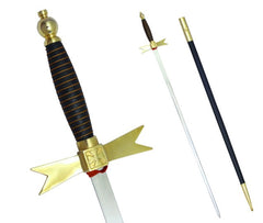 Masonic Knights Templar Sword with Black Gold Hilt and Black Scabbard 35 3/4" + Free Case