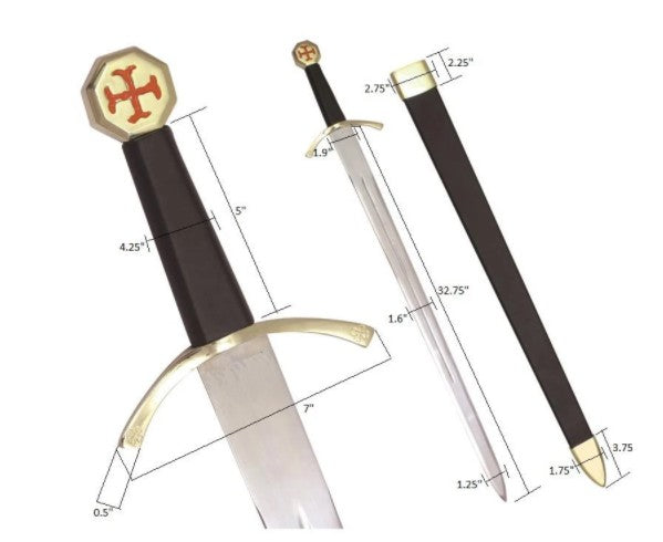 Masonic Knights Templar Cross Sword Black Hilt and Black Scabbard 35 3/4" + Free Case