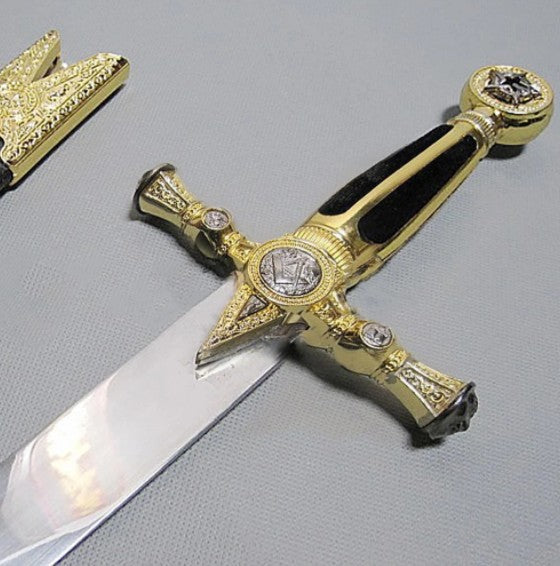 Square Compass Gold Masonic Masonic Sword Knife W/ Scabbard Gold 25.3"