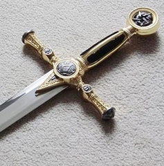 Square Compass Masonic Sword W/ Plaque Gold Silver Tone 46.6"