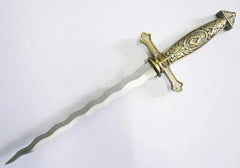 Square Compass Brass Masonic Sword Knife Snake Flaming Blade / Black Scabbard 15.5"