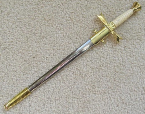 Gold Masonic Sable Fornitura Knob Ceremony Sword Knife W/ Scabbard Stand 12"