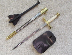 Gold Masonic Sable Fornitura Knob Ceremony Sword Knife W/ Scabbard Stand 12"