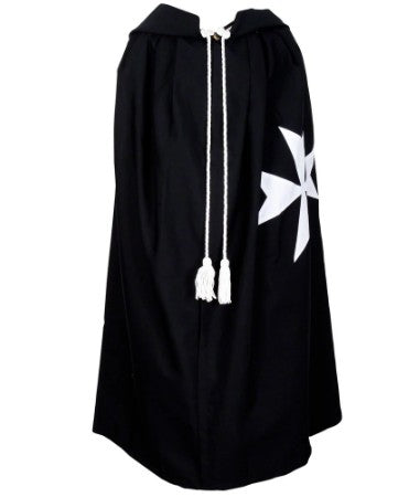 Masonic Knight Malta Cloak Mantle Black with (8 pointed) Maltese Cross