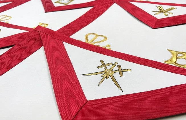 Officers Scottish Rite Officer Apron Set - Royal Red Moire Machine Embroidered