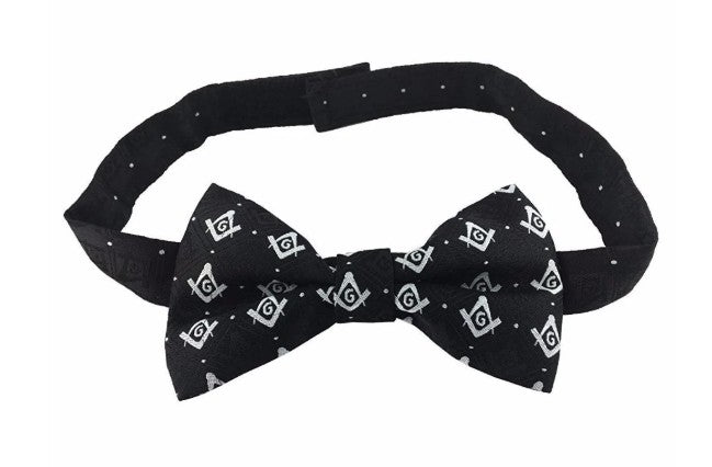 Masonic Regalia 100% Silk woven Bow Tie with Square Compass & G Black