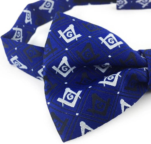 Masonic Regalia 100% Silk woven Bow Tie with Square Compass & G Blue