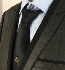 Masonic Regalia Masons Black Silk Tie with Gold embroidered Square Compass Logo