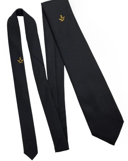 Masonic Regalia Masons Black Silk Tie with Gold embroidered Square Compass Logo