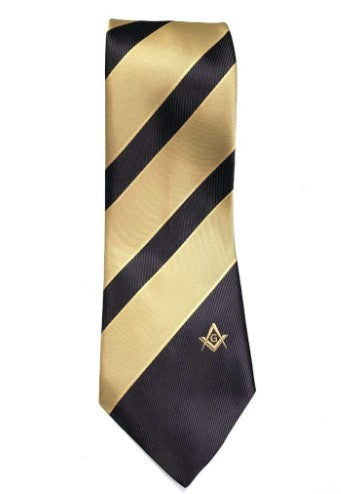 Masonic Masons Brown and Yellow Tie with Square Compass & G