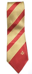 Masonic Masons Red and Yellow Tie with Square Compass & G