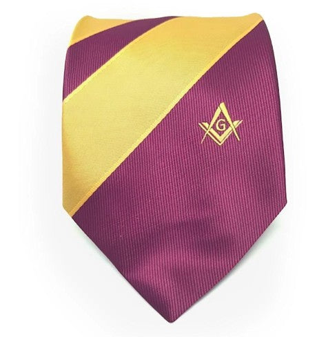 Masonic Masons Purple and Yellow Tie with Square Compass & G