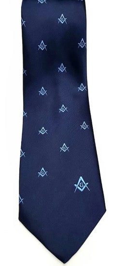 Masonic Regalia Craft Masons Silk Tie Embroidered Square Compass & G Blue