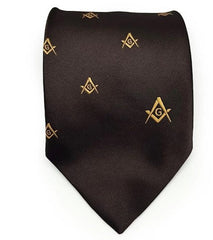 Masonic Regalia Craft Masons Silk Tie Embroidered Square Compass & G Brown