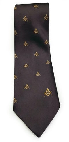 Masonic Regalia Craft Masons Silk Tie Embroidered Square Compass & G Brown