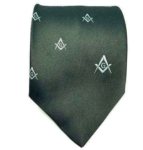 Masonic Regalia Craft Masons Silk Tie Embroidered Square Compass & G Green