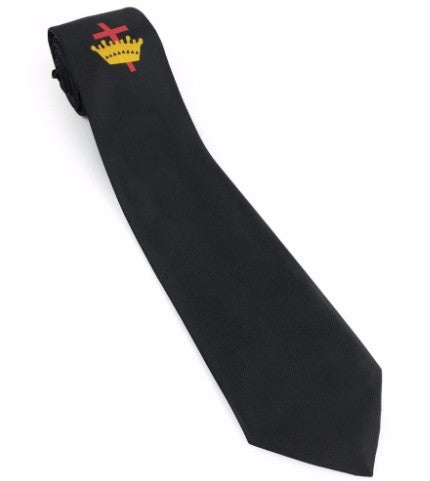 Masonic Knight Templar Black Silk Tie with Embroidered Logo