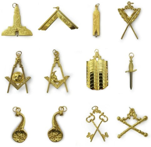 Masonic Gold Collar Jewel Set of 12