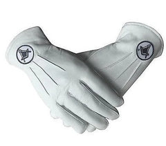 Masonic White Soft Leather Gloves With Square and compass