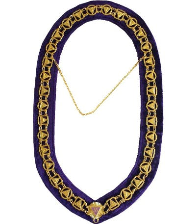 33rd Degree - Masonic Regalia Chain Collar - Gold/Silver on Purple + Free Case