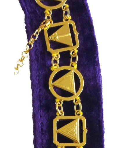 33rd Degree - Masonic Regalia Chain Collar - Gold/Silver on Purple + Free Case