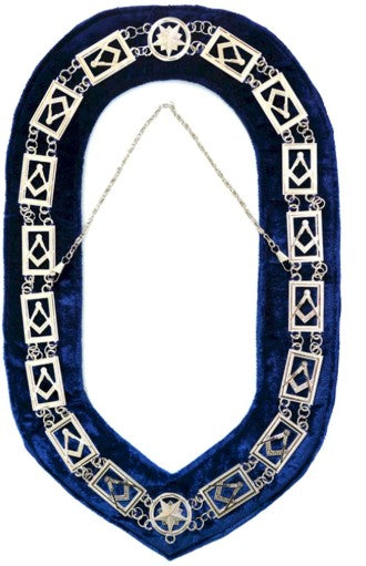 Blue Lodge Square Compass Chain Collar - Gold/Silver on Blue + Free Case