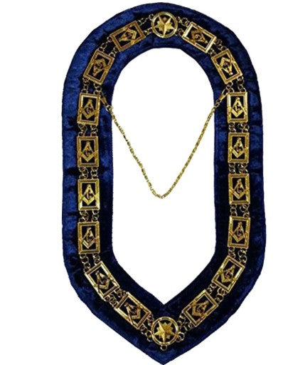 Masonic Master Mason "G" Chain Collar - Gold/Silver on Blue + Free Case