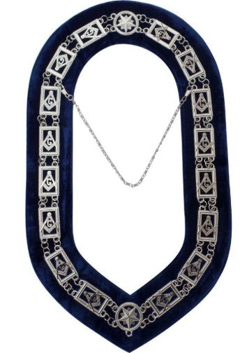 Masonic Master Mason "G" Chain Collar - Gold/Silver on Blue + Free Case